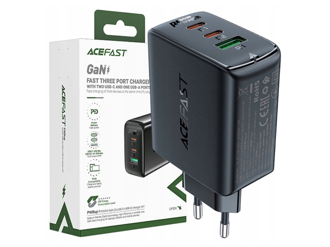 Cargador De Red Acefast 65w Usb-c Usb-a