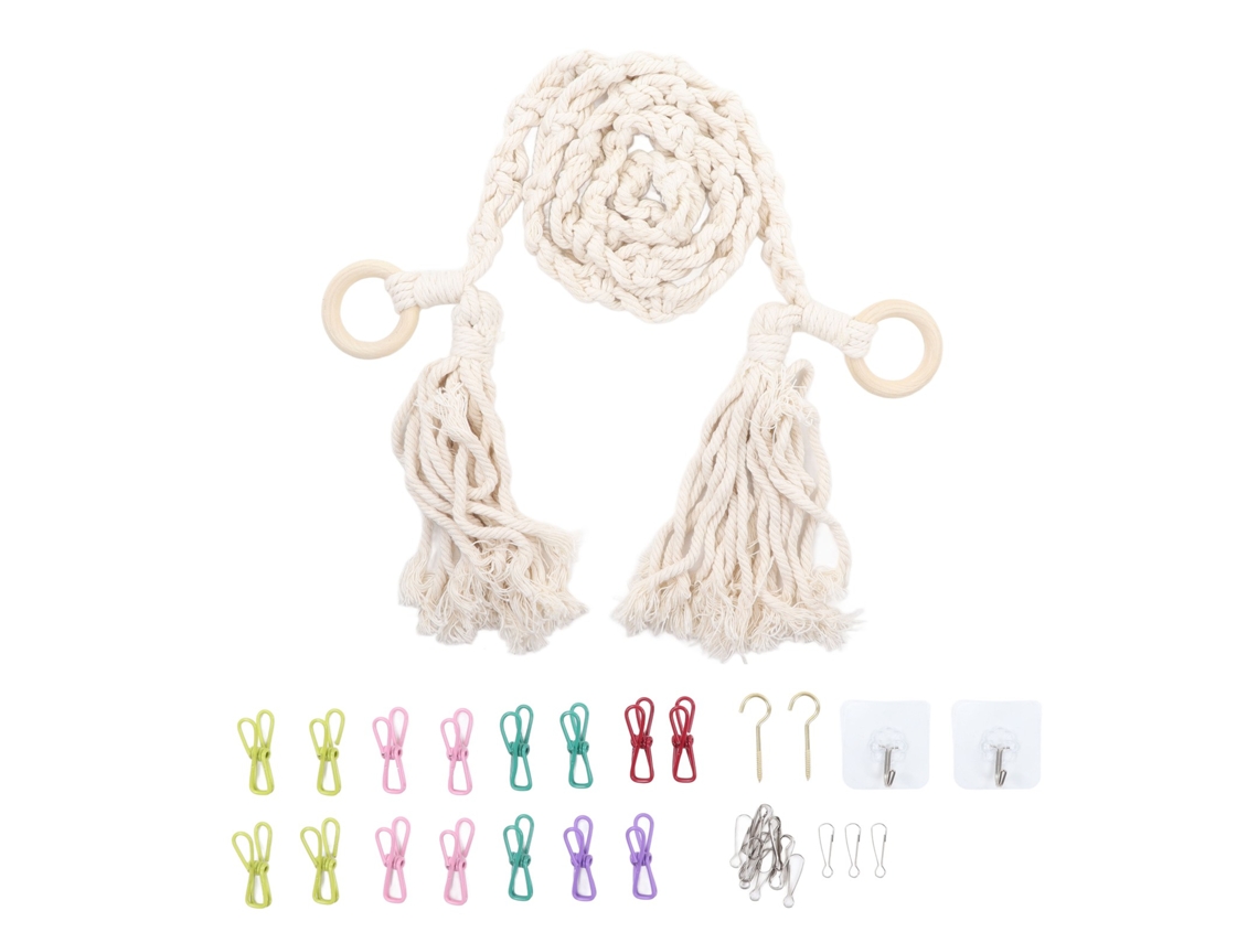 Cadena Para Colgar Peluches Con Clips Y Ganchos Para Habitación Infantil, Color Beige.