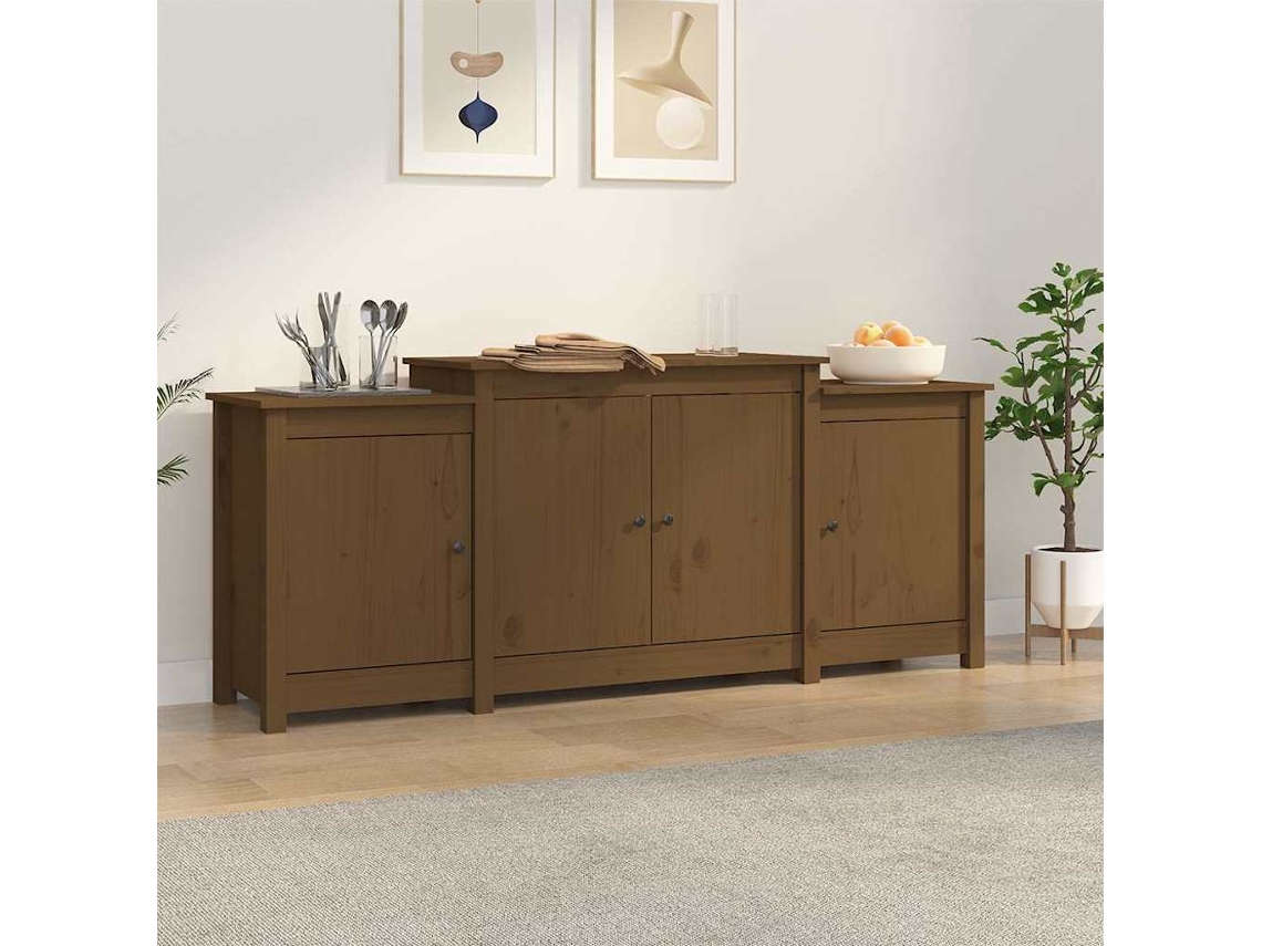 Aparador De Madera Maciza De Pino Marrón Miel 164x37x68 Cm