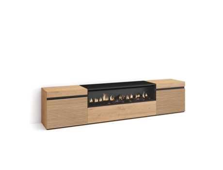 Mueble TV Televisión, 200x45x35cm, Para TV hasta 80, Chimenea eléctrica, Roble SKRAUT HOME