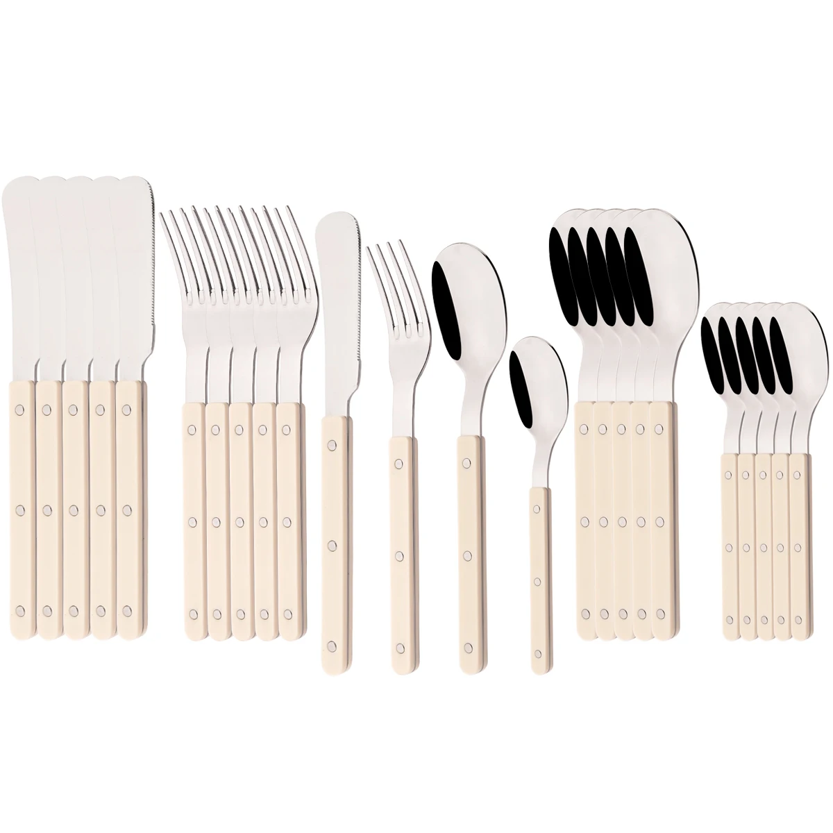 (beige, Juego De 24 Piezas) Mangos De Acrílico, Cubiertos De Acero Inoxidable, Que Incluyen Cuchillo, Tenedor Y Cuchara.