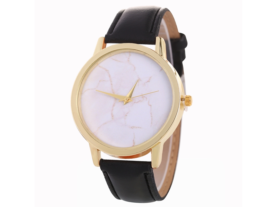 Reloj De Pulsera De Cuero Con Textura De Mármol Coreana Moda Zhoulianfa (negro)