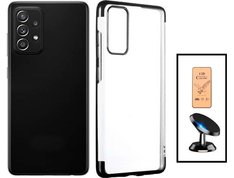 Kit Cristal Templado CeramicGlass Full Cover, Funda SlimArmor y Soporte Magnético de Coche Samsung Galaxy A52 5G PHONECARE Negro