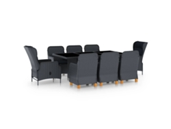 Juego de comedor de exterior de 9 piezas con cojines de mimbre gris oscuro DKD Home Decor