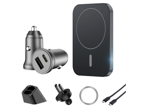 Cargador Universal 15W Magsafe Negro + Adaptador + Soporte