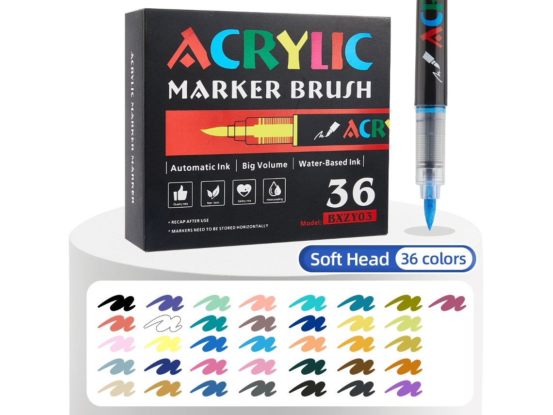 Bolígrafo de dibujo para estudiantes, bolígrafo de tinta acrílica con punta suave Digitallab (36 unidades)