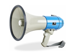 HY-3007 Megáfono 18watts RMS/60W Volumen ajustable Portapilas resistente al agua Función de sirena Correa Diseño ergonómico Azul