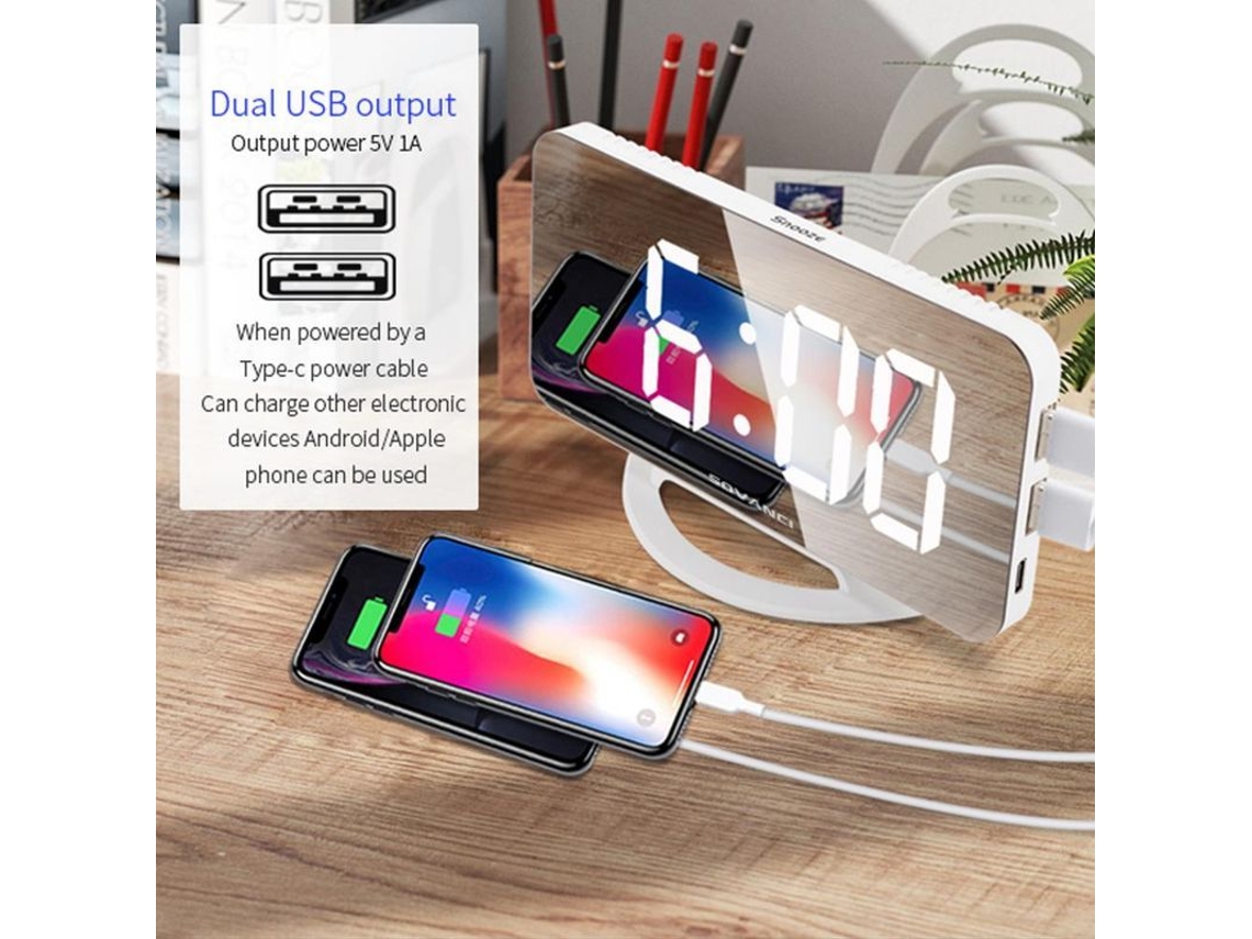 2026-despertador Para Dormilones Fuertes Reloj Mesa Espejo Digital Vibracion Sonido Alto Multifuncional