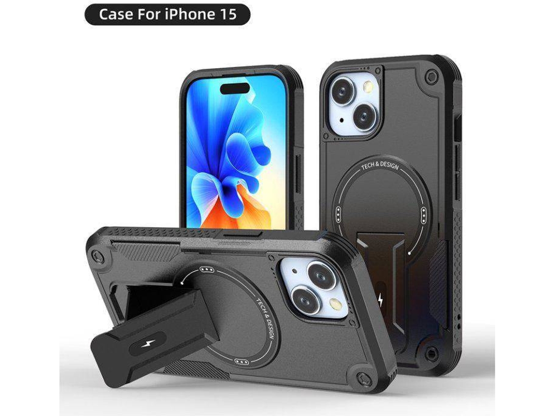 Funda Magsafe Iphone 15 Con Soporte, Carga Inalámbrica, Protección Antigolpes, Doble Capa Pctpu Y Esquinas Reforzadas