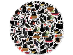 46 Lindas Pegatinas De Estilo Doodle De Dibujos Animados De Gatos Negros, Hechas De Pvc.
