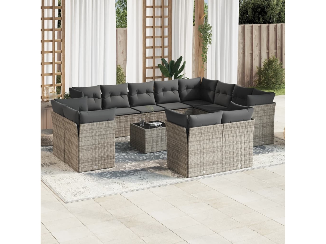 Conjunto de sofá de jardín de 13 piezas con cojines de mimbre gris DKD Home Decor