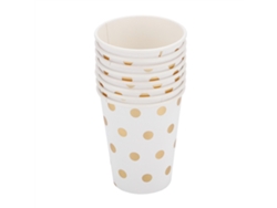 HYMNORA 8 Unidades de Vasos de Papel Desechables Doble Capa 270 ml, con Estampado de Punto Dorado, para Bebidas, Fiesta, Decoración