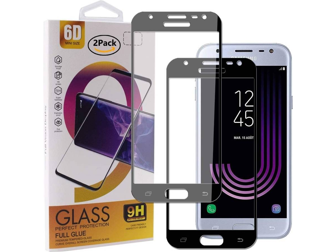 Protector Cristal Templado Samsung Galaxy J3 2017 J330 HONGWE. Cobertura Completa Negro