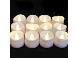 Velas LED sin llama, 12 unidades, funcionan con pilas, ideales para la decoración del hogar, luz blanca cálida.