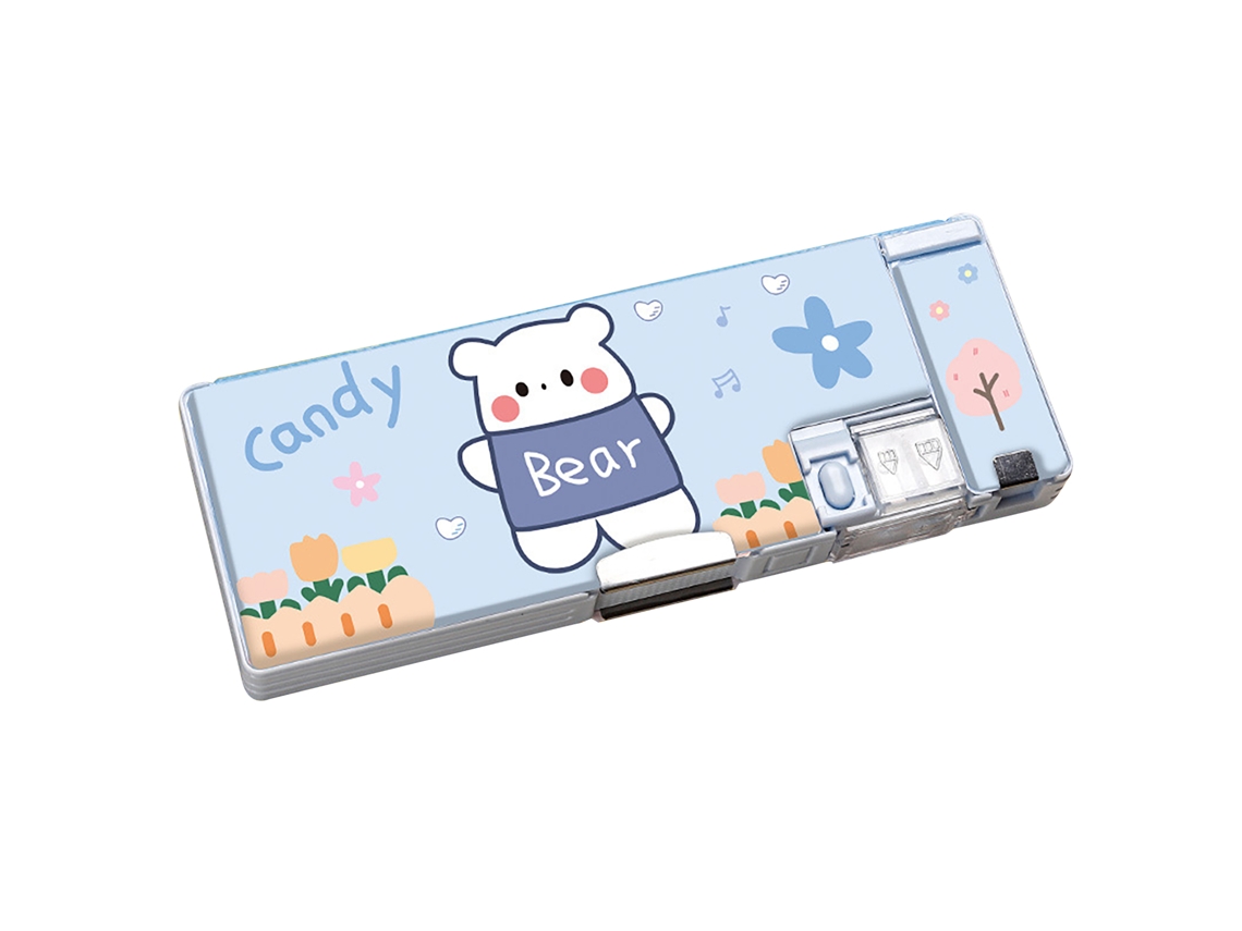 Estuche De Lápices Cute Cartoon Doble Lado Con Sacapuntas Integrado Portátil Gran Capacidad Para Niños Colegio Oso