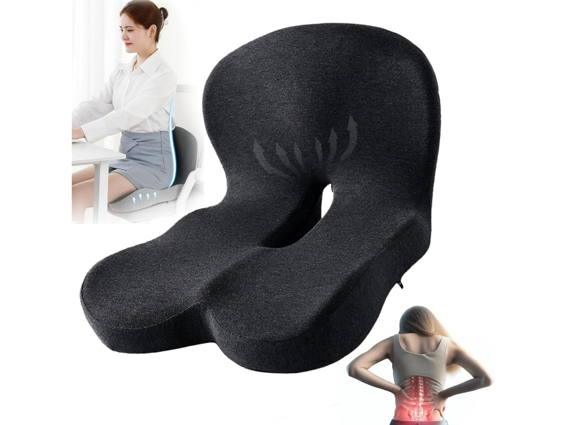 Cojín De Espuma Viscoelástica Para Asiento De Oficina Con Soporte Lumbar Para Estar Sentado Durante Largos Periodos (gris Oscuro 02) Digitallab