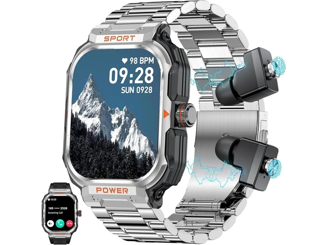 Reloj inteligente militar para hombres con auriculares TWS, llamadas Bluetooth, monitor de actividad física y deportes al aire libre de Yizhood