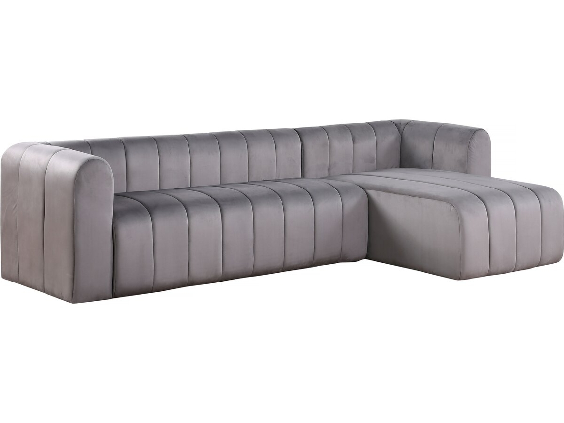 Sofá Esquinero de Terciopelo Victor Hugo 3 Plazas Gris