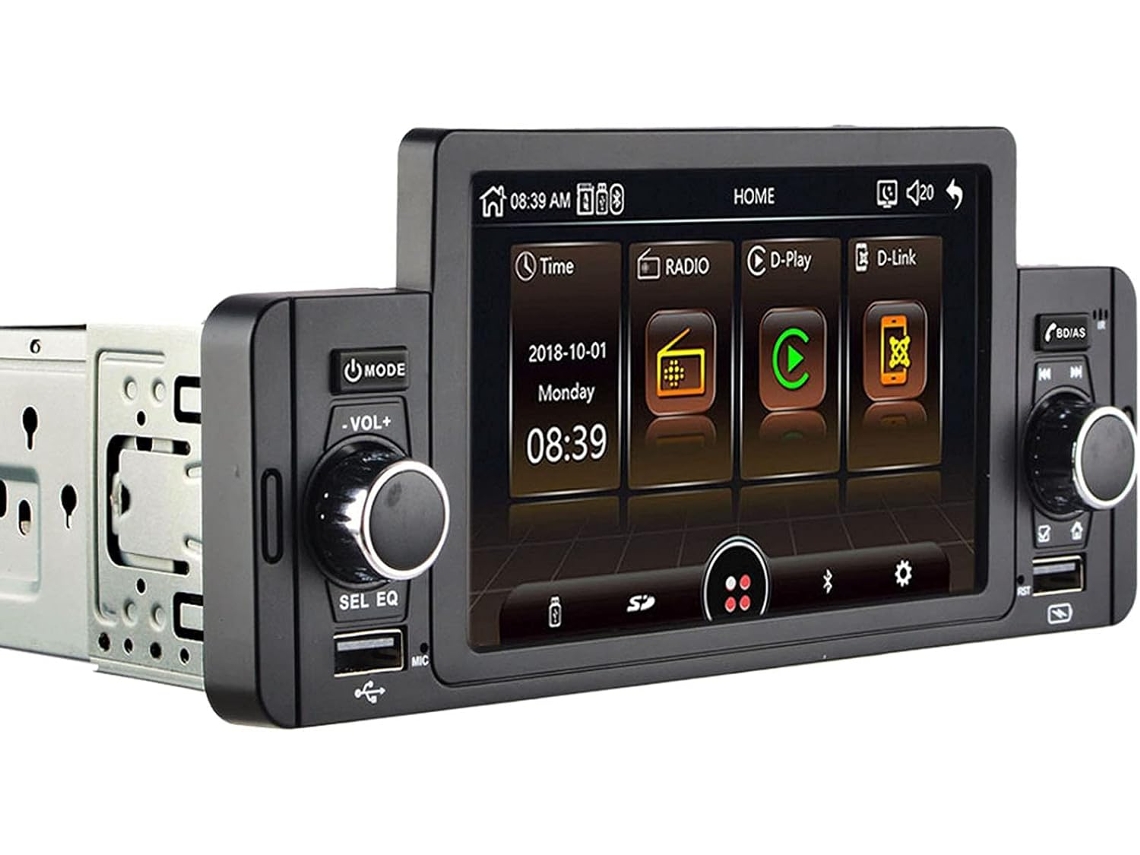Autoestéreo 1 Din Con Pantalla Táctil Ips Multimedia De 5 Pulgadas, Reproductor Mp5 Y Botones Usb Duales.