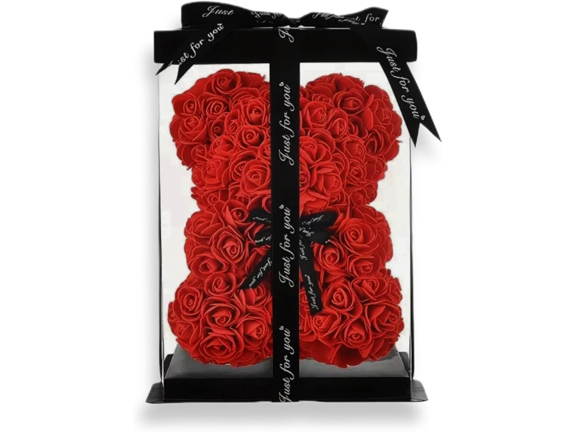 Oso Rosa Y Rojo - 25 Cm, Con Caja De Regalo - Oso Rosa Artificial/rosa De Espuma - Decoración - Hecho A Mano - Rojo Intenso