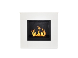 Chimenea de suelo Michelangelo en madera blanca, 96x36x90h, bioetanol, fabricada en Italia.
