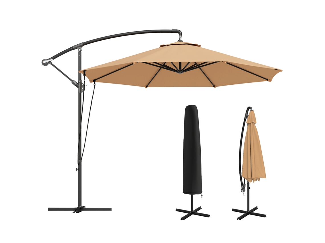 Guarda sol de Jardim Excêntrico com Capa Protetora Uv 50+ e Base Cruzada Ø290x243 Cm Cáqui