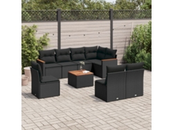 Conjunto de sofá de jardín de 9 piezas con cojines, ratán negro, Dkd Home Decor