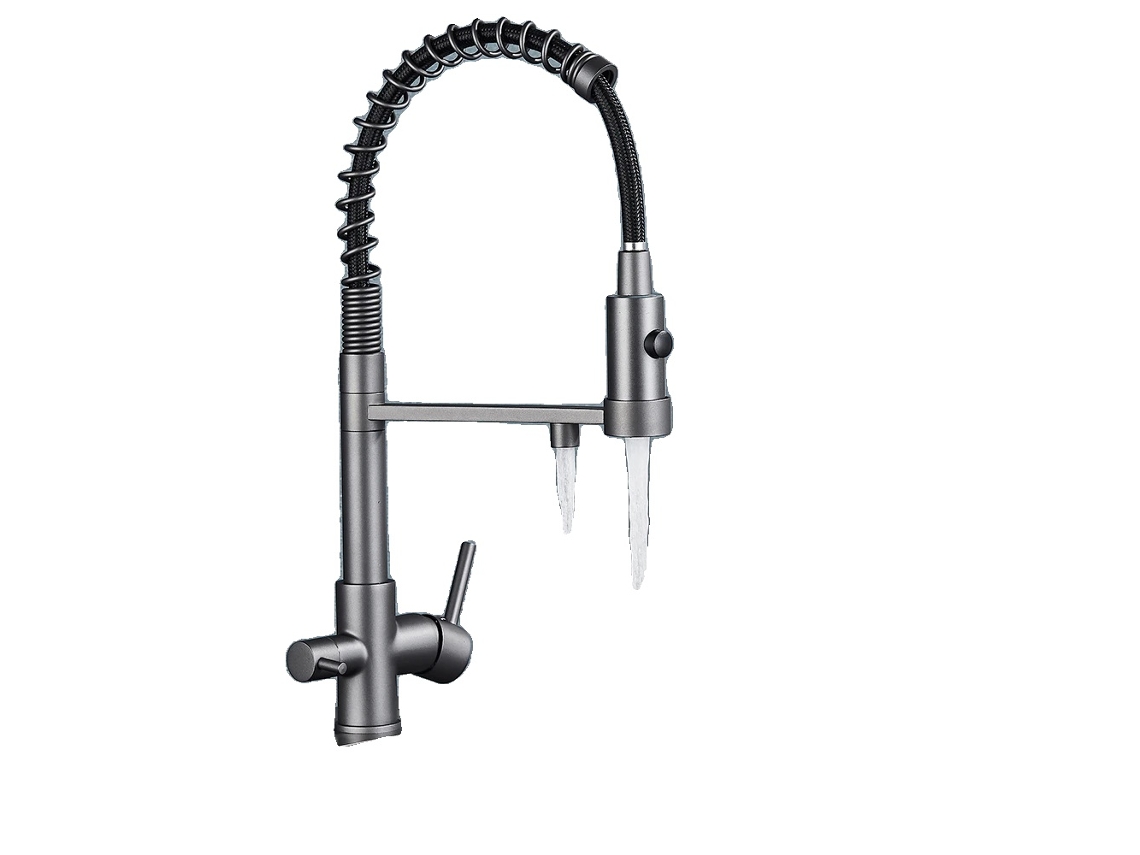 Grifo de cocina, rociador extraíble, control de doble manija, color gris pistola