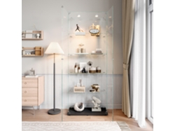 Vitrina de cristal con 5 estantes y compartimento de almacenamiento seguro e iluminación para sala de estar, oficina y colecciones, color negro Rosahqnda