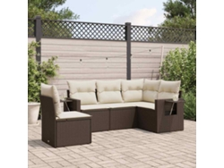Conjunto de sofá de jardín de 5 piezas con cojines de mimbre marrón de DKD Home Decor