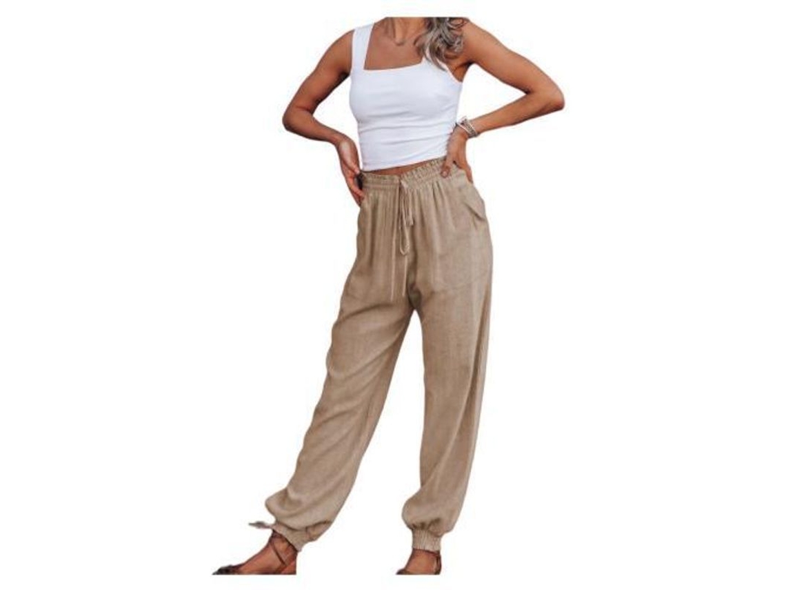 Pantalones Deportivos Para Mujer Con Cinturón De Cuerda, Cintura Elástica, Corte Holgado Y Bolsillos Cómodos.