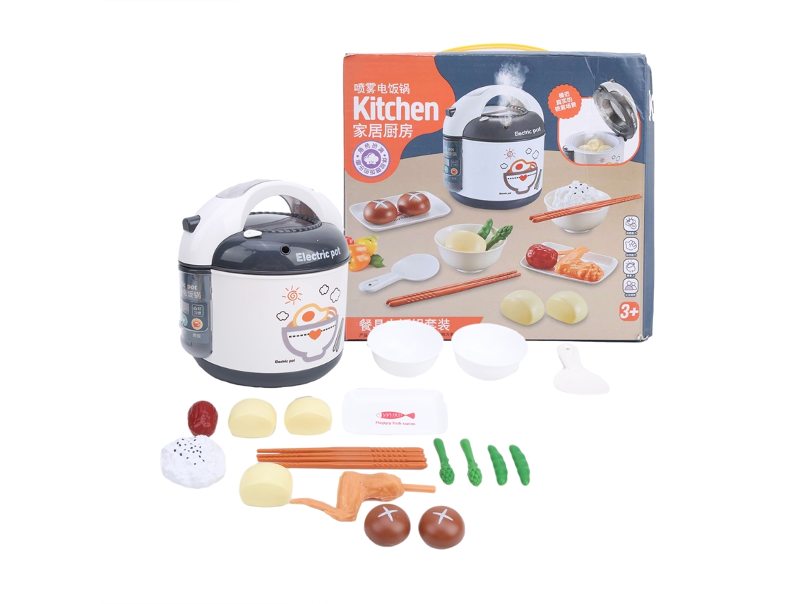 Juego De Utensilios De Cocina Gris Con Arrocera De Juguete Para Niños Con Voz Simulada.