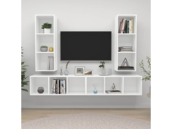 Soporte de TV de pared de 4 piezas | Mueble para TV | Mueble para TV de madera contrachapada blanca