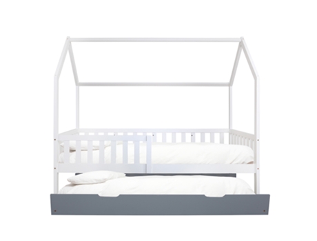 ONEIROI Juego de Cama Infantil de Hogar con Cabecero y Contorno y Cajón con Ruedas Cama Blanca y Cajón Gris Madera de Pino Cama Infantil Anticaídas