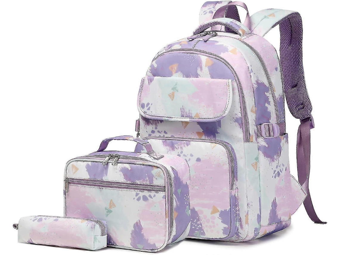 Conjunto de mochila y lonchera con estampado de grafiti para niñas, ideal para estudiantes de primaria y secundaria.