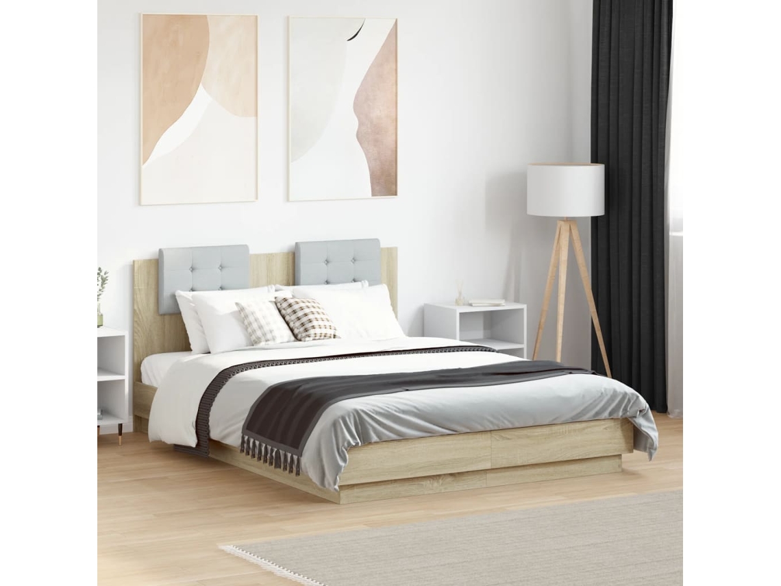Cama Con Cabecero Madera De Ingeniería Roble Sonoma 120x190 Cm