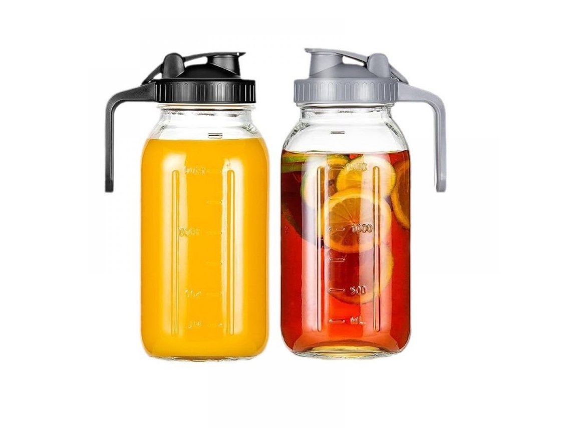 VVJIJILLY Jarra Mason Jar Com Design À Prova De Vazamento Duplo, Jarra De Vidro Sem Chumbo E Bpa, Boca Larga Para Café Gelado, Chá Da Tarde, Suco, Limonada, Beb