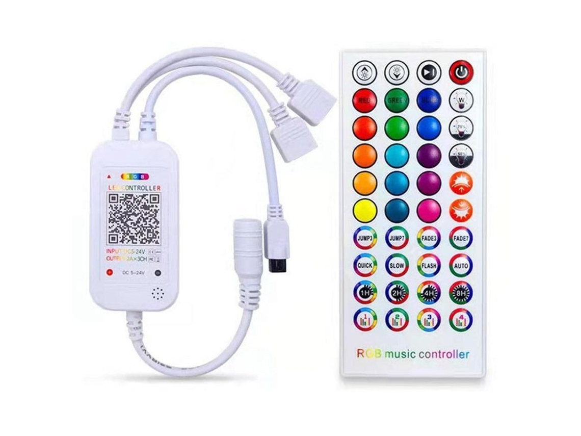 2026-controlador Led Bluetooth Dc5-24v Con Control Remoto 40 Teclas Y Sincronización Musical Rgb Blanco