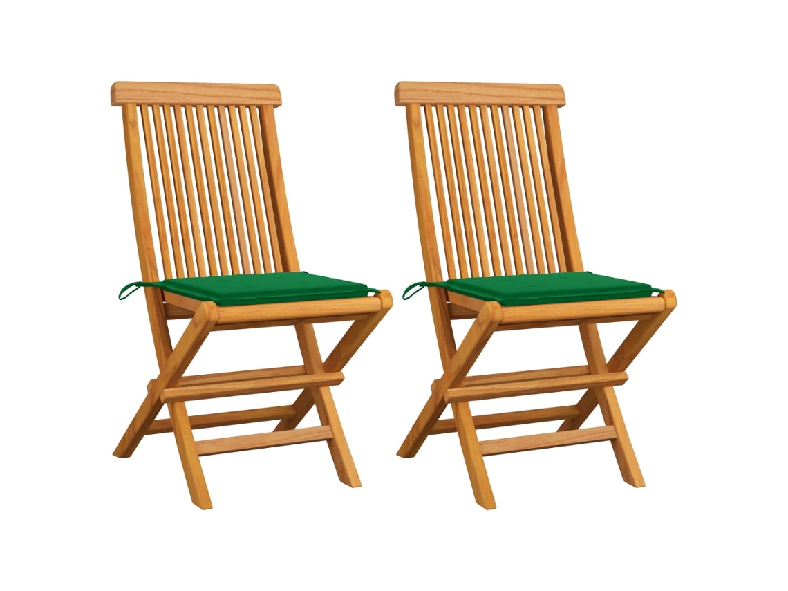 Sillas de jardín de dos piezas DKD Home Decor con cojines verdes en teca maciza