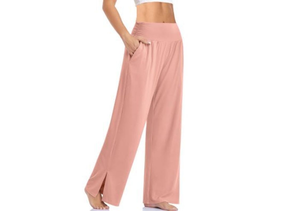2026-pantalones De Yoga De Pierna Ancha Para Mujer De Cintura Alta Con Bolsillos Y Lazada Ajustable L Rosa