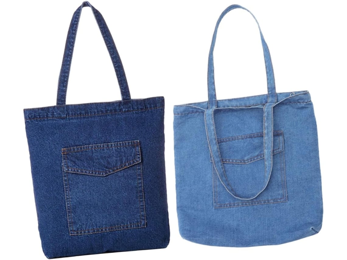 Bolsa Feminina De Tecido Jeans Com Alça De Ombro E Zíper, Leve E Ideal Para Escola E Trabalho.