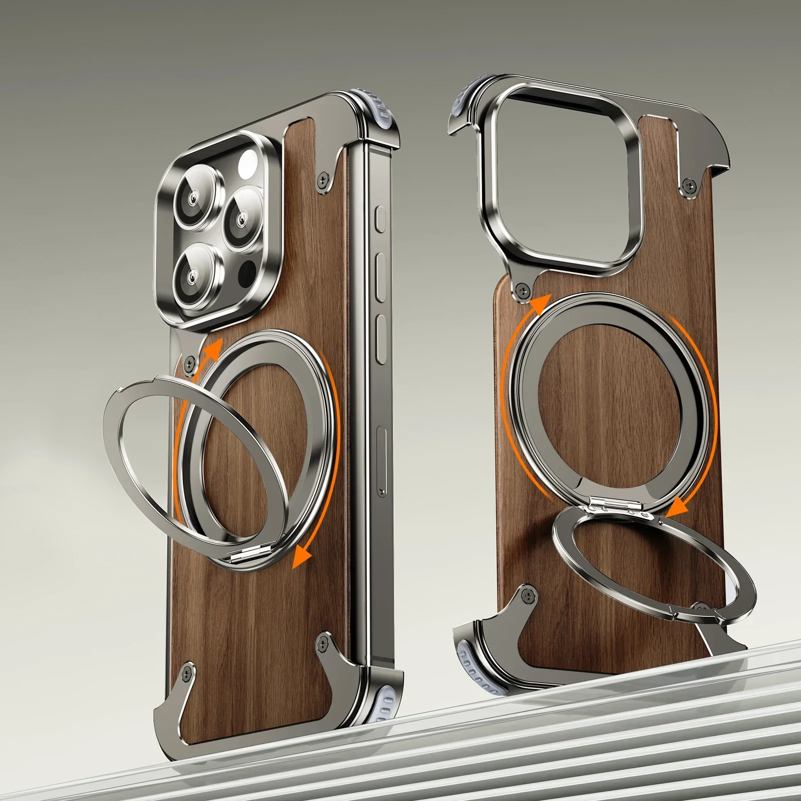 (iphone 15 Pro De Titanio) Funda Para Teléfono Sin Marco De Madera Natural Con Soporte Magsafe Para Protección Contra Golpes.