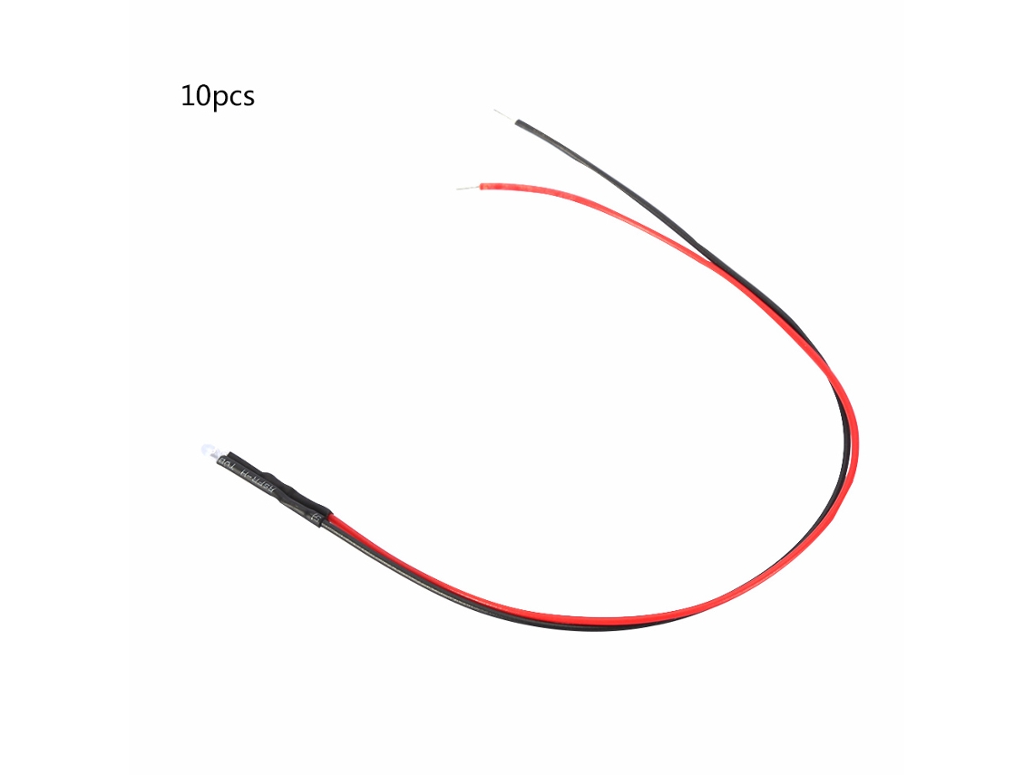 10pcs Diodo Led 3mm 12v Cableado 20cm 0.06w Rojo Luz Emisora Multicolor