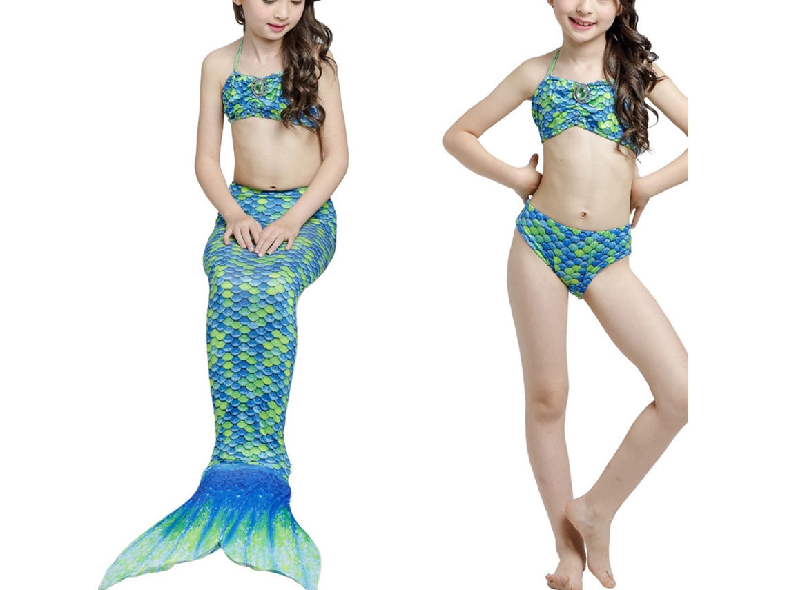 2026rebe-traje De Baño Para Niña 3 Piezas Cola De Pez Halter Slim Fit Verde 120cm Para Piscina Playa