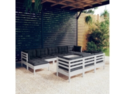 Conjunto de jardín de 10 piezas con cojines, pino macizo blanco, DKD Home Decor
