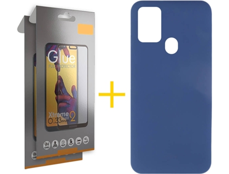 Funda y Protector 2x de Vidrio Full Samsung Galaxy A21s SKYHE Silicona Líquida Azul