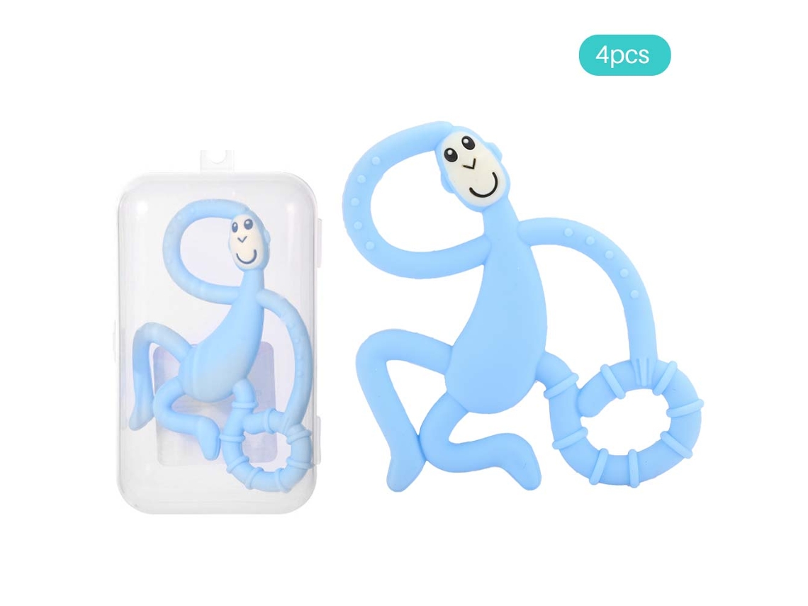 4 Chupetes Mordedores De Silicona Con Diseño De Mono De Dibujos Animados Para Bebés Mayores De 3 Meses - Azul