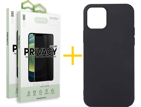 Kit Carcasa y Protector Cristal 2X Privacy Iphone 12 Pro Max Accetel Silicona Líquido Negro
