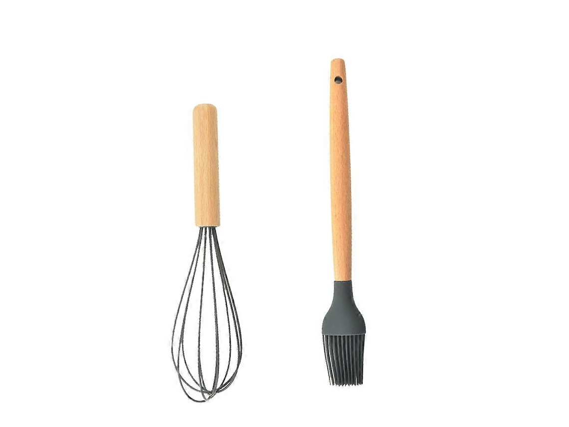 Juego de utensilios de cocina de silicona antiadherente con mangos de madera, incluye espátulas. Nostalgia88
