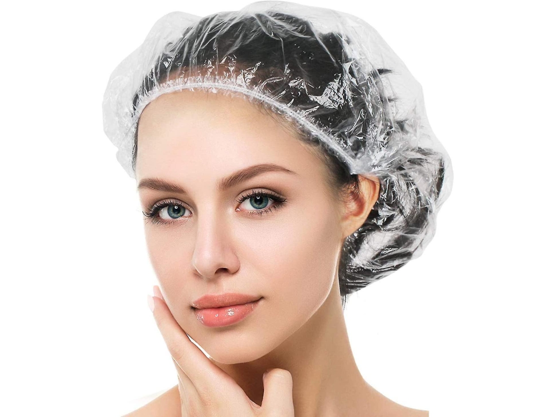 Gorros De Ducha Desechables 100 Unidades De Material Pe De Alta Calidad Para Uso En Ducha, Tratamientos Capilares Y Viajes Blanco
